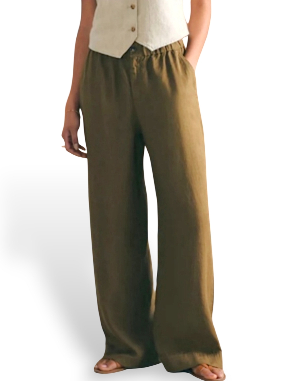 Faherty Monterey Linen Pants Olive Wide Leg High Rise S